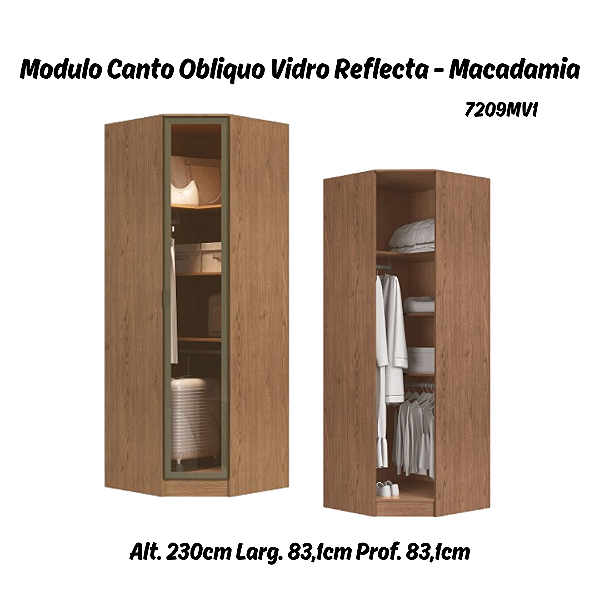 Módulo Canto Obliquo c/ Vidro Reflecta Requinte - 7209MV1 - Macadamia - Móveis Castro