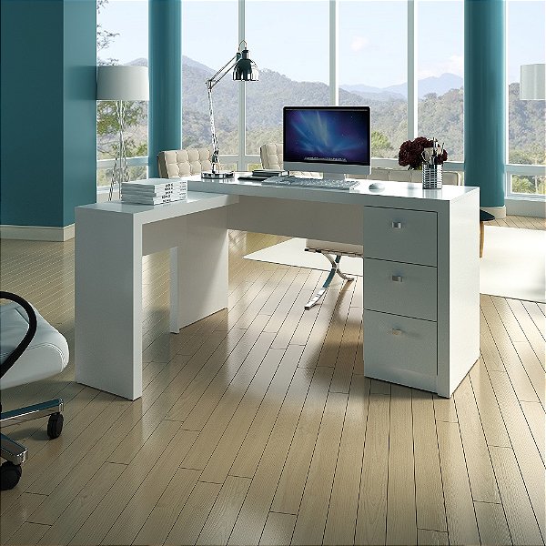 Escrivaninha c/ Mesa de Apoio e Gavetas - ME4101 - Branco - Tecno Mobili