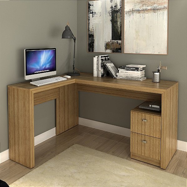 Mesa Escrivaninha de Canto c/ Gavetas - ME4129 - Amendoa - Tecno Mobili