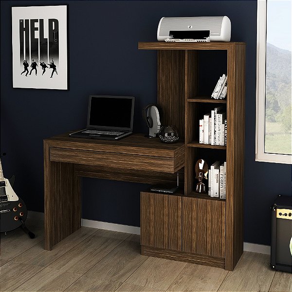 Mesa Escrivaninha Estante - ME4143 - Nogal - Tecno Mobili