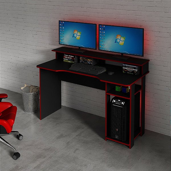 Mesa Escrivaninha Gamer - ME4153 - Preto/Vermelho - Tecno Mobili