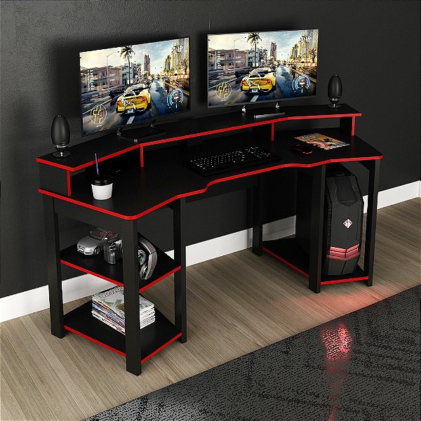 Mesa Escrivaninha Gamer - ME4167 - Preto/Vermelho - Tecno Mobili
