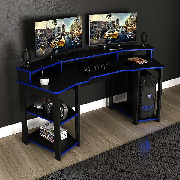 Mesa Escrivaninha Gamer - ME4167 - Preto/Azul - Tecno Mobili