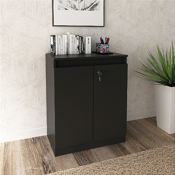 Balcão de Escritorio 02 Portas - ME4149 - Preto - Tecno Mobili