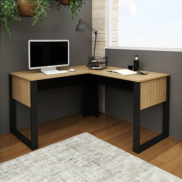 Mesa Escrivaninha de Canto - ME4181 - Amendoa/Preto - Tecno Mobili