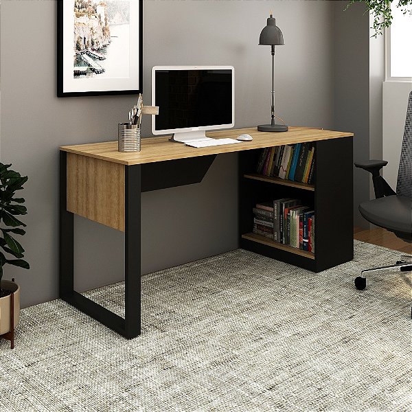 Mesa Escrivaninha c/ Prateleira - ME4182 - Amendoa/Preto - Tecno Mobili