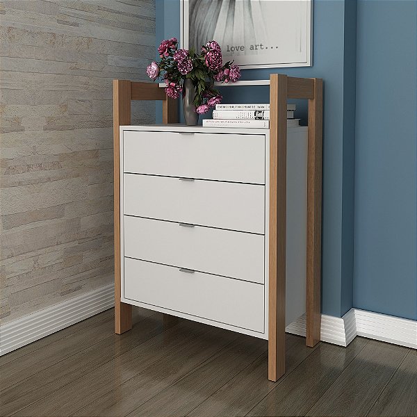 Comoda 04 Gavetas - AZ1012 - Amendoa/Branco - Tecno Mobili