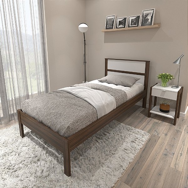Cama de Solteiro - CM8004 - Nogal/Branco - Tecno Mobili