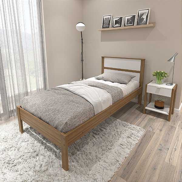Cama de Solteiro - CM8004 - Amendoa/Branco - Tecno Mobili
