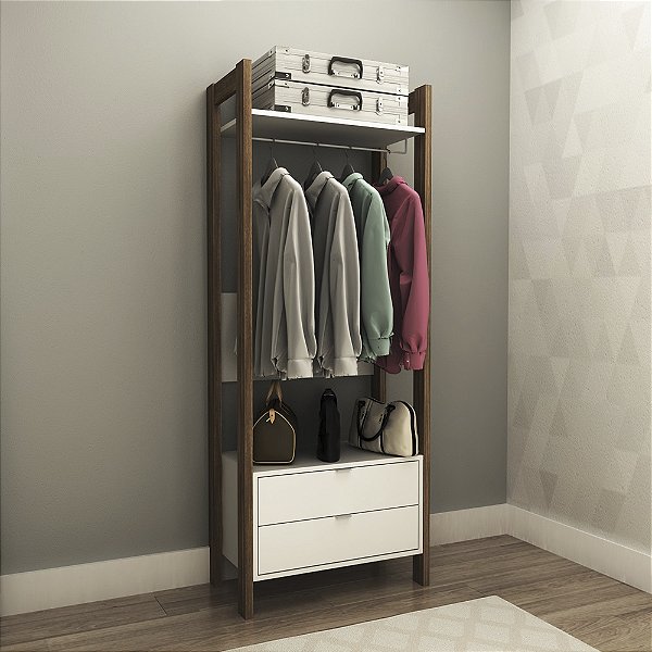 Armário Closet c/ Gaveta - AZ1011 - Nogal/Branco - Tecno Mobili