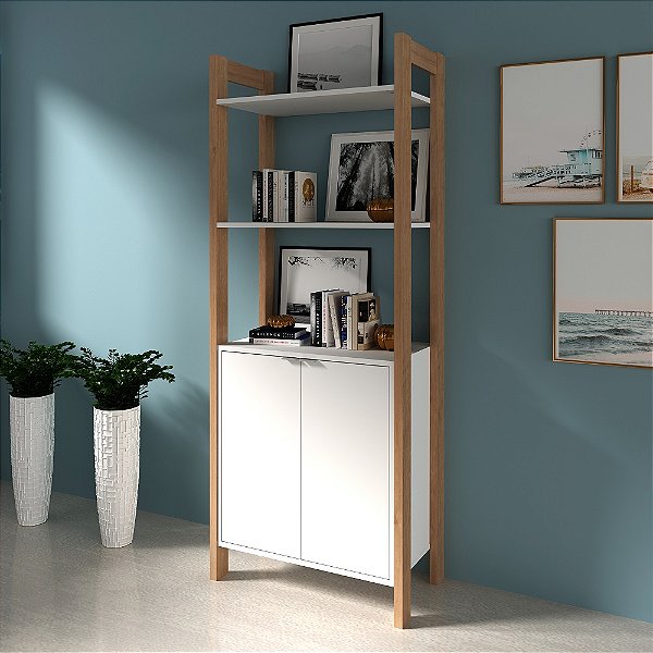 Armário Multiuso c/ Porta - AZ1009 - Amendoa/Branco - Tecno Mobili