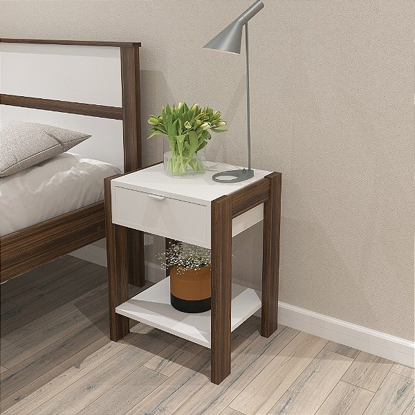 Mesa Cabeceira - AZ1016 - Nogal/Branco - Tecno Mobili
