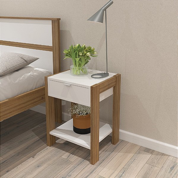 Mesa Cabeceira - AZ1016 - Amendoa/Branco - Tecno Mobili