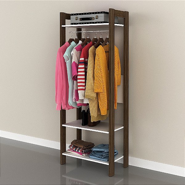 Armário Closet c/ Prateleira - AZ1029 - Nogal/Branco - Tecno Mobili