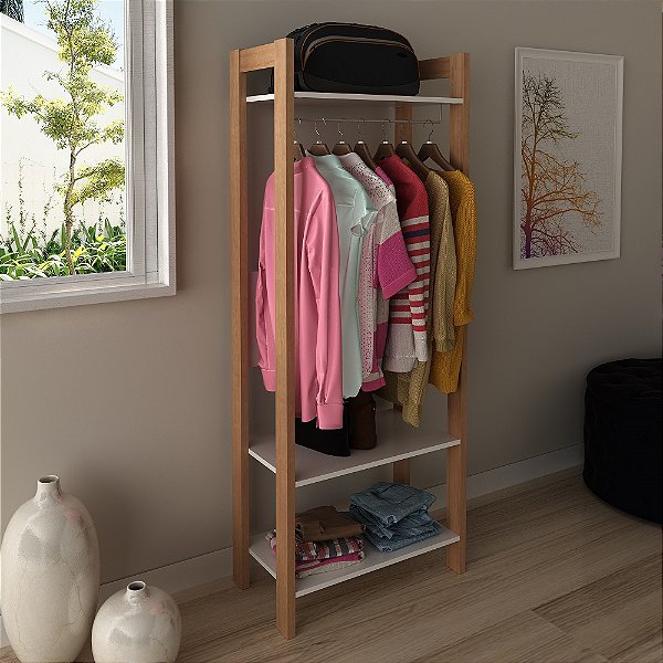 Armário Closet c/ Prateleira - AZ1029 - Amendoa/Branco - Tecno Mobili