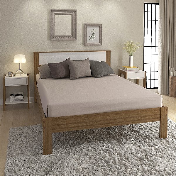 Cama de Casal - CM8005 - Amendoa/Branco - Tecno Mobili