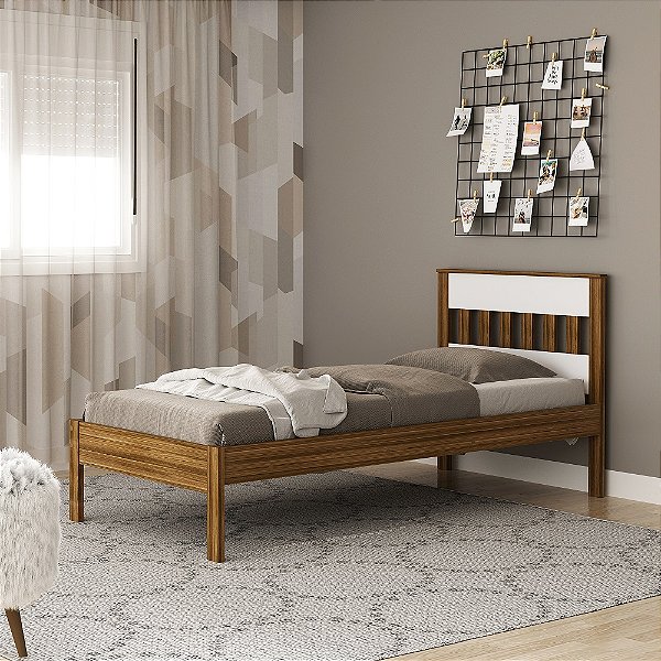 Cama de Solteiro - CM8006 - Nogal/Branco - Tecno Mobili