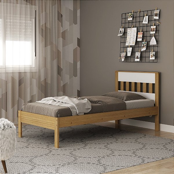 Cama de Solteiro - CM8006 - Amendoa/Branco - Tecno Mobili