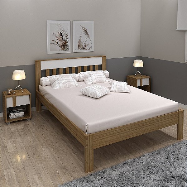 Cama de Casal - CM8007 - Amendoa/Branco - Tecno Mobili