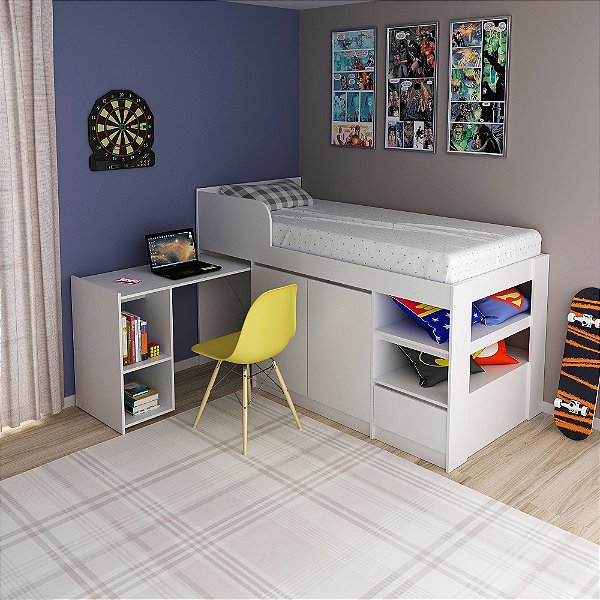 Cama Multifuncional Solteiro - CM8021 - Branco - Tecno Mobili