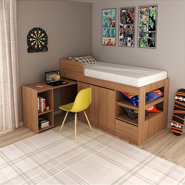 Cama Multifuncional Solteiro - CM8021 - Amendoa - Tecno Mobili