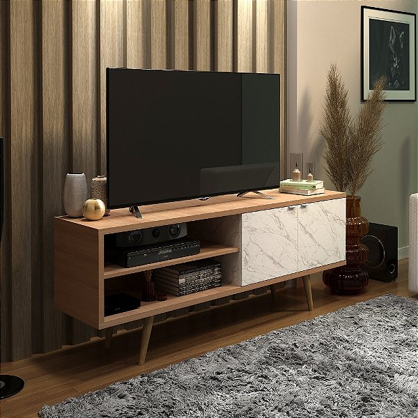 Rack com 01 Porta - R1482 - Amendoa/Marmore - Tecno Mobili