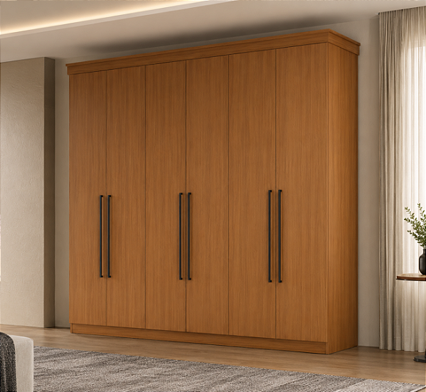 Roupeiro 04 Portas 02 Gavetas London 100% MDF - Freijo - Móveis Primavera