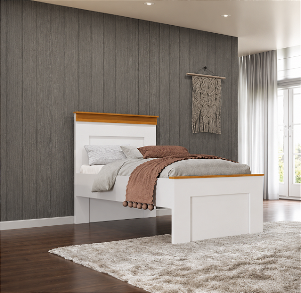 Cama de Solteiro England - Branco/Freijo - Moveis Primavera