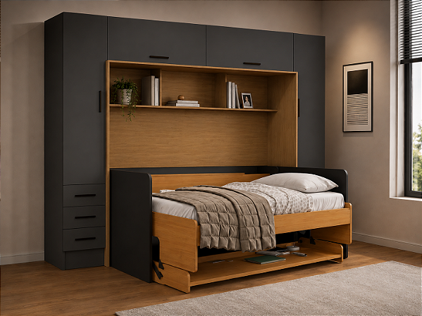 Conjunto Cama First + Combo 4 - Onix/Freijo - Móveis Primavera