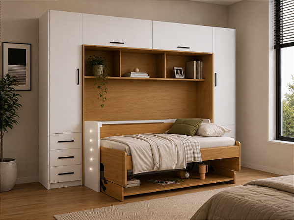 Conjunto Cama First + Combo 4 - Branco/Freijo - Móveis Primavera