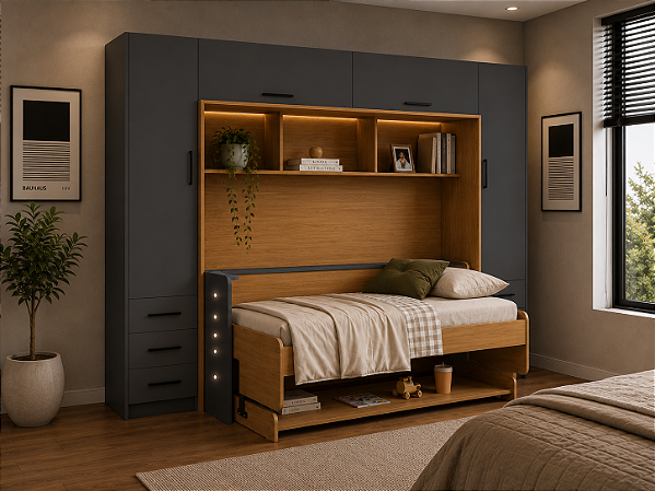Conjunto Cama First + Combo 3 - Onix/Freijo - Móveis Primavera