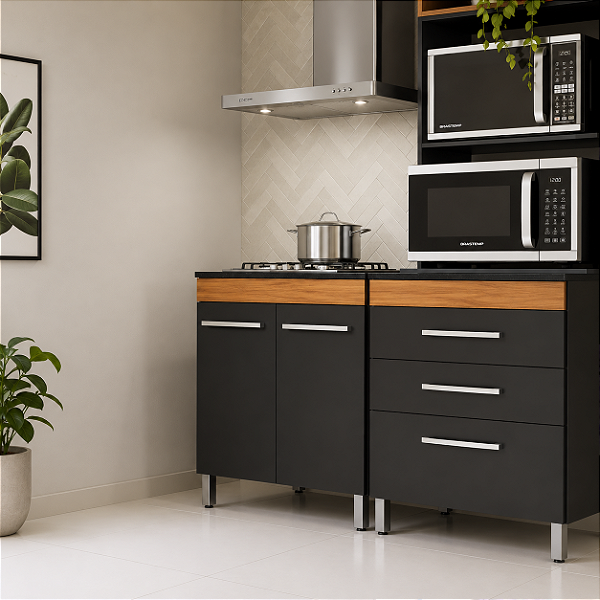 Balcão para Cooktop Iris - Ref. SPA1-142 - Onix/Freijo - Primavera
