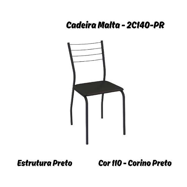 Par de Cadeiras Malta - 2C140-PR - Corino Preto - Kappesberg Crome