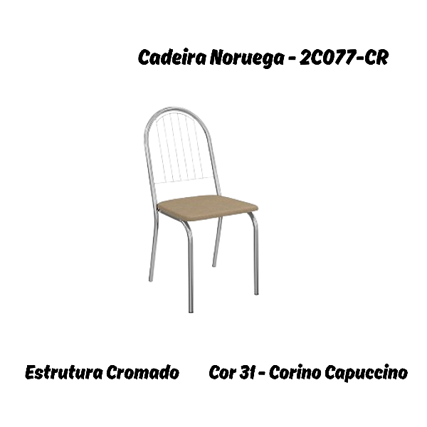 Par de Cadeiras Noruega - 2C077-CR - Corino Capuccino - Kappesberg Crome