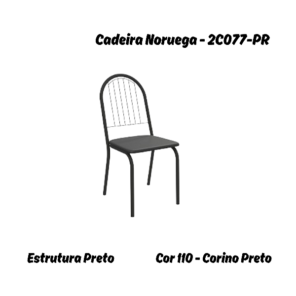 Par de Cadeiras Noruega - 2C077-PR - Corino Preto - Kappesberg Crome