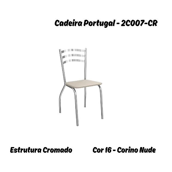 Par de Cadeiras Portugal - 2C007-CR - Corino Nude - Kappesberg Crome