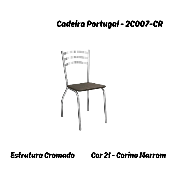 Par de Cadeiras Portugal - 2C007-CR - Corino Marrom - Kappesberg Crome