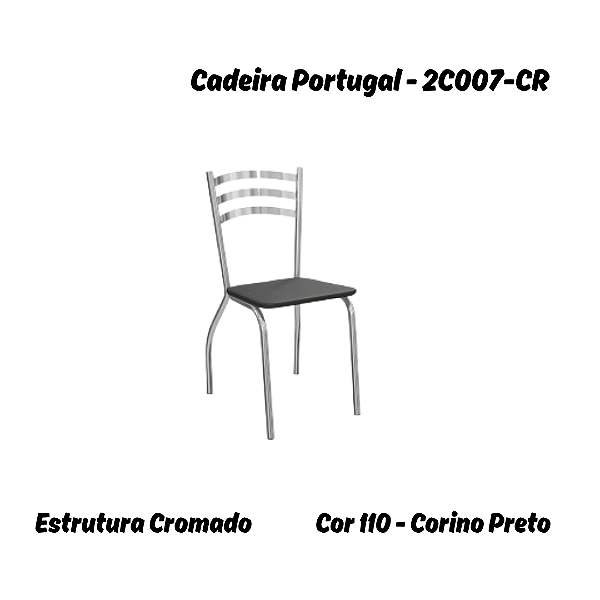 Par de Cadeiras Portugal - 2C007-CR - Corino Preto - Kappesberg Crome