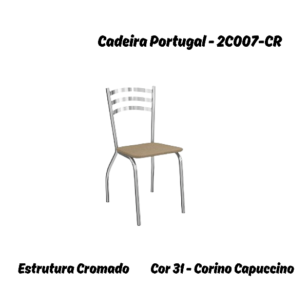 Par de Cadeiras Portugal - 2C007-CR - Corino Capuccino - Kappesberg Crome