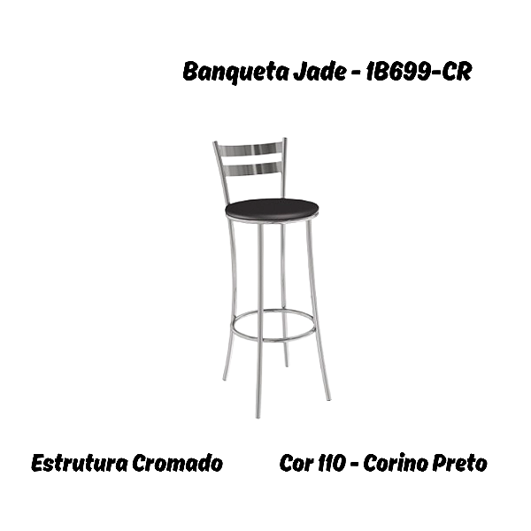 Banqueta Jade - 1B699-CR - Corino Preto - Kappesberg Crome