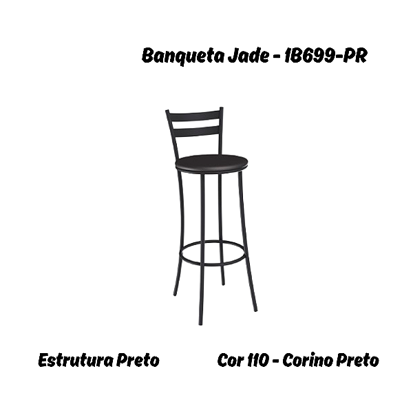 Banqueta Jade - 1B699-PR - Corino Preto - Kappesberg Crome