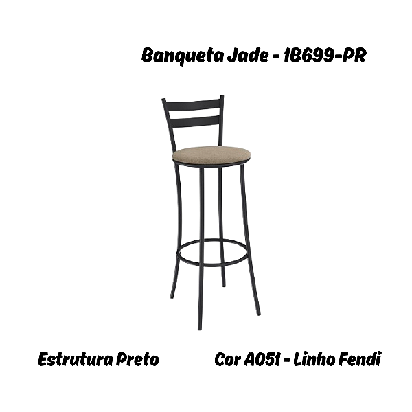 Banqueta Jade - 1B699-PR - Linho Fendi - Kappesberg Crome