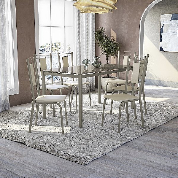 Conjunto Mesa Elba 140cm c/ Vidro + 04 Cadeiras Florença - Kappesberg Crome
