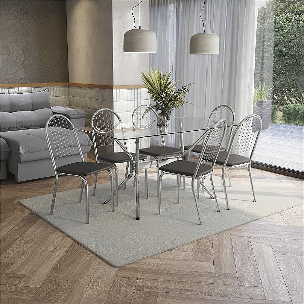 Conjunto Mesa Loire 160cm + 06 Cadeiras Noruega - Kappesberg Crome