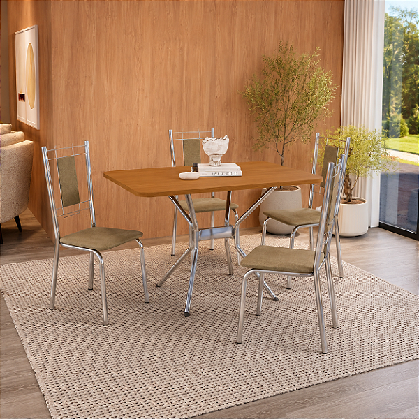 Conjunto Mesa Loire 120cm + 04 Cadeiras Florença - Kappesberg Crome