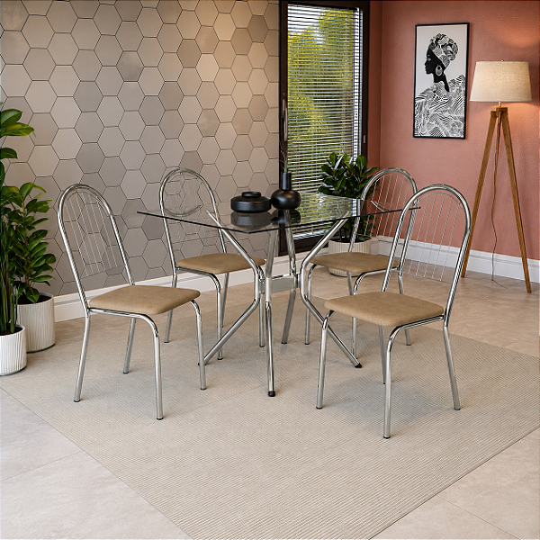Conjunto Mesa Loire 120cm + 04 Cadeiras Noruega - Kappesberg Crome