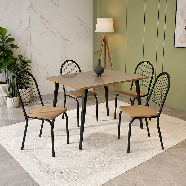 Conjunto Mesa Iguaçu 120cm + 04 Cadeiras Noruega - Kappesberg Crome