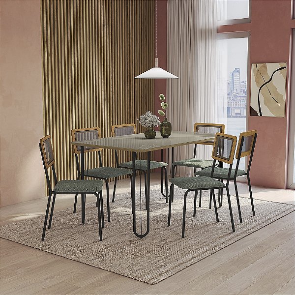 Conjunto Mesa Constanza 160cm + 06 Cadeiras Brisa - Kappesberg Crome