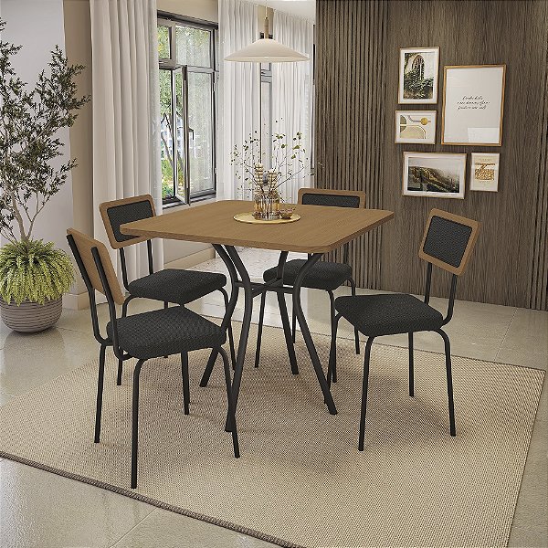 Conjunto Mesa Sardenha 90cm + 04 Cadeiras Petra - Kappesberg Crome