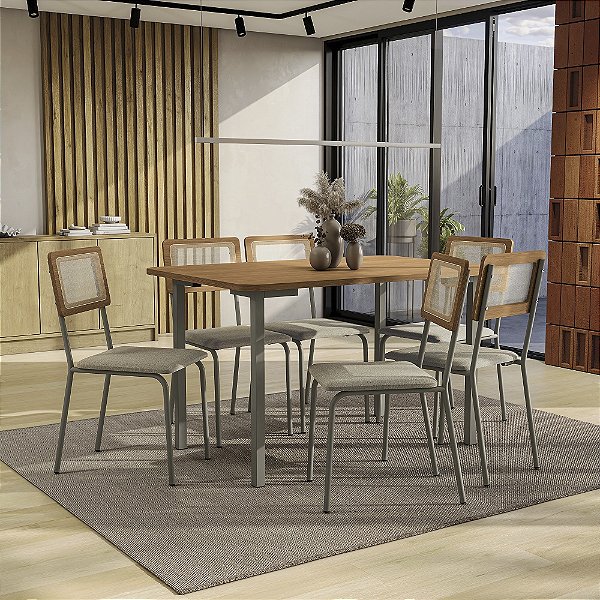 Conjunto Mesa Santorini 136cm + 06 Cadeiras Brisa - Kappesberg Crome